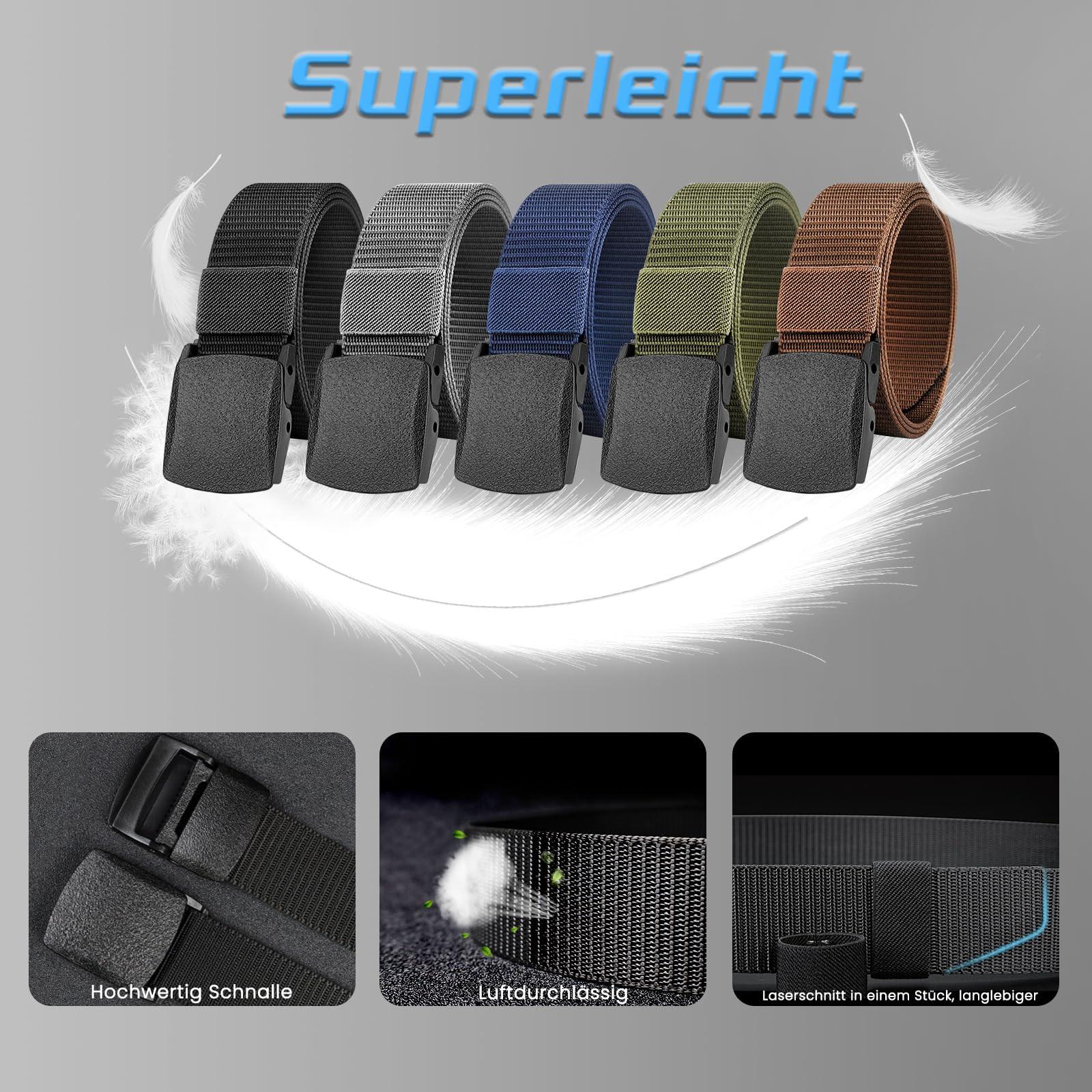 Only-bags.store 5-teiliger Unisex Verstellbarer Nylongürtel ohne Metallschnalle  