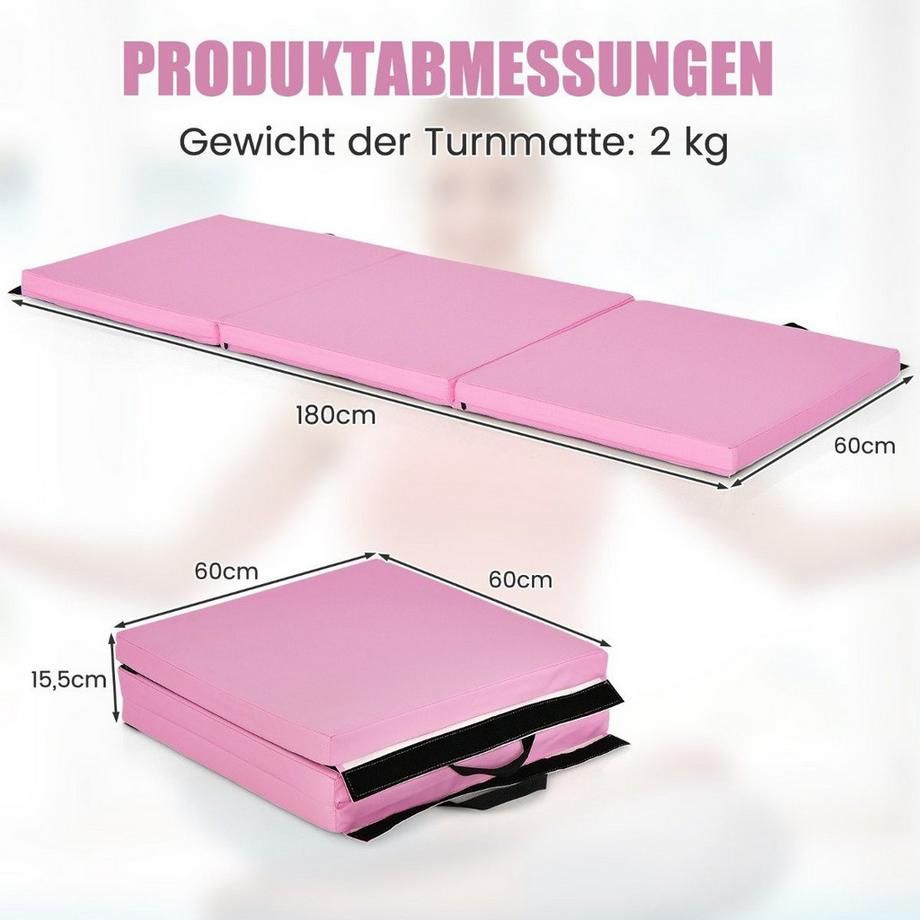 Northix  Tapis de sol souple pliable avec 2 poignées tapis de gymnastique antidérapant 180 x 60 x 5 cm rose 