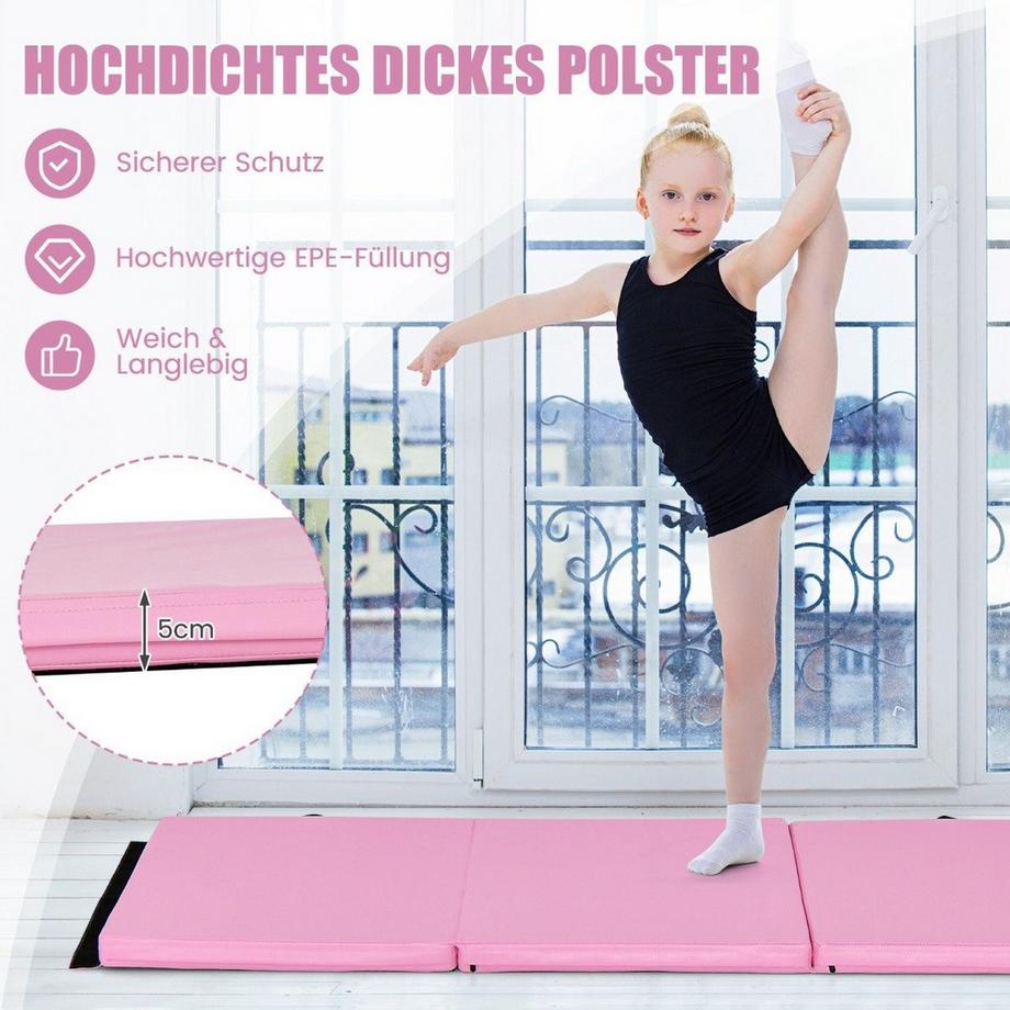 Northix  Tapis de sol souple pliable avec 2 poignées tapis de gymnastique antidérapant 180 x 60 x 5 cm rose 