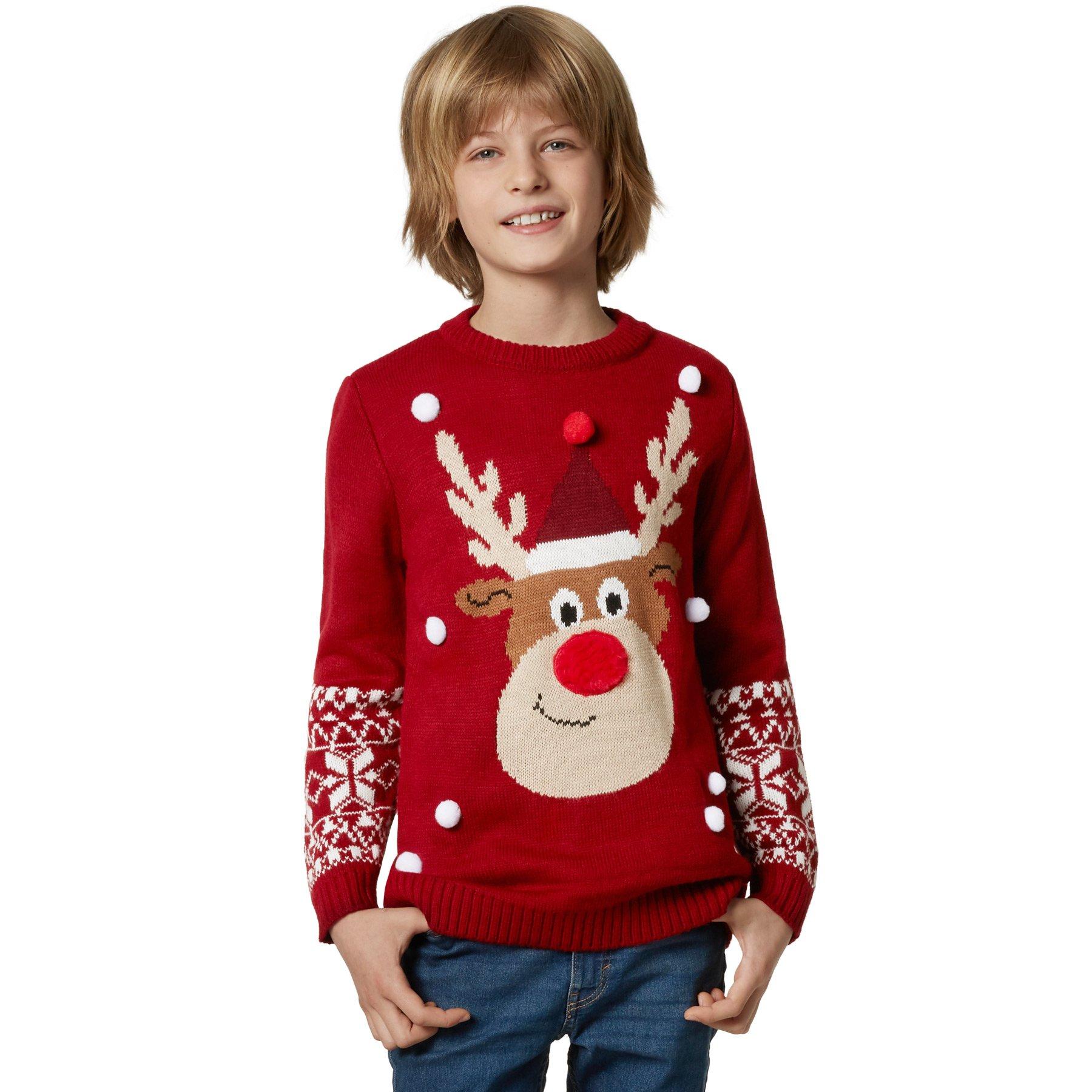 Image of Weihnachtspullover Rudi Rentier Für Kinder Jungen Rot 128