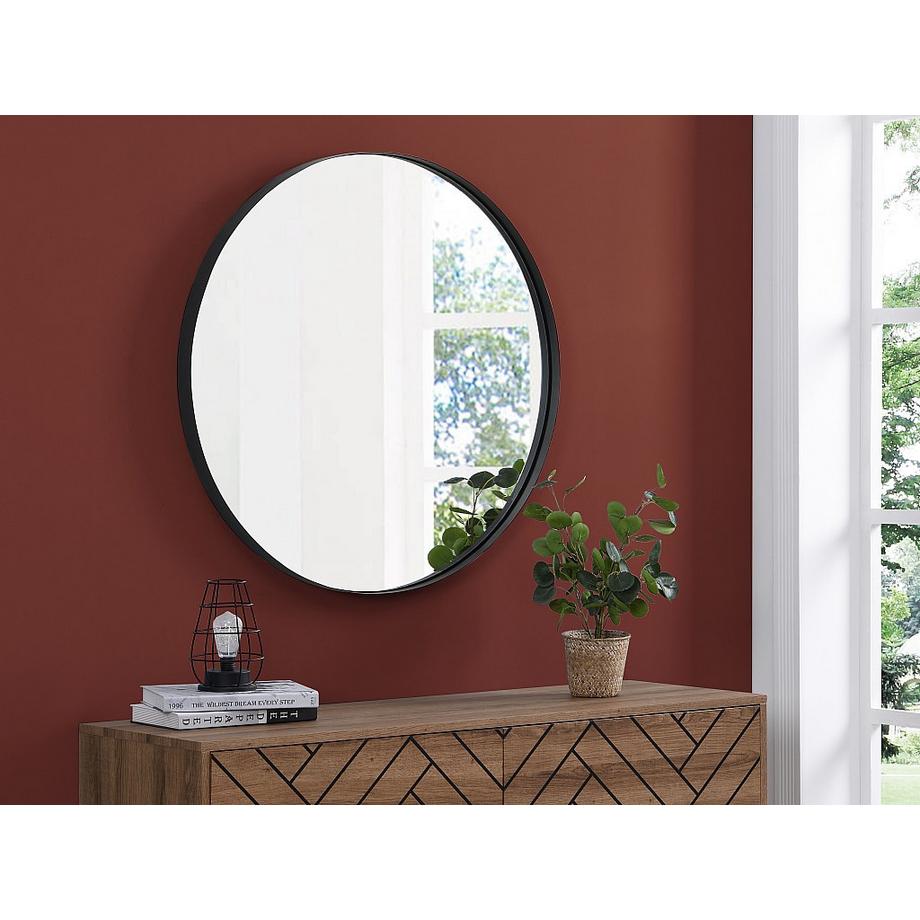 Vente-unique Miroir mural rond en métal - D.80 cm - Noir - JAFFREL  