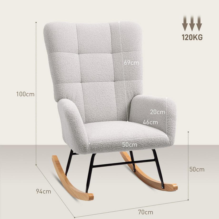 Northio Chaise à bascule, chaise à bascule avec accoudoirs, aspect velours peluche, chaise de relaxation avec patins en bois, balançoire, chaise d'allaitement pour chambre à coucher, salon, gris clair  