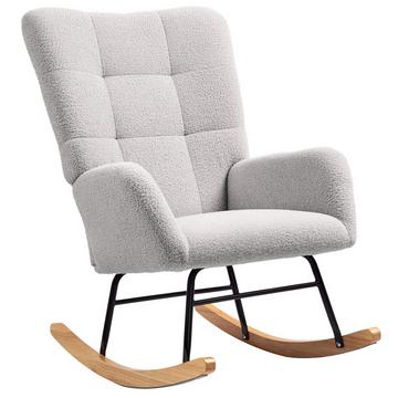 Chaise à bascule, chaise à bascule avec accoudoirs, aspect velours peluche, chaise de relaxation avec patins en bois, balançoire, chaise d'allaitement pour chambre à coucher, salon, gris clair