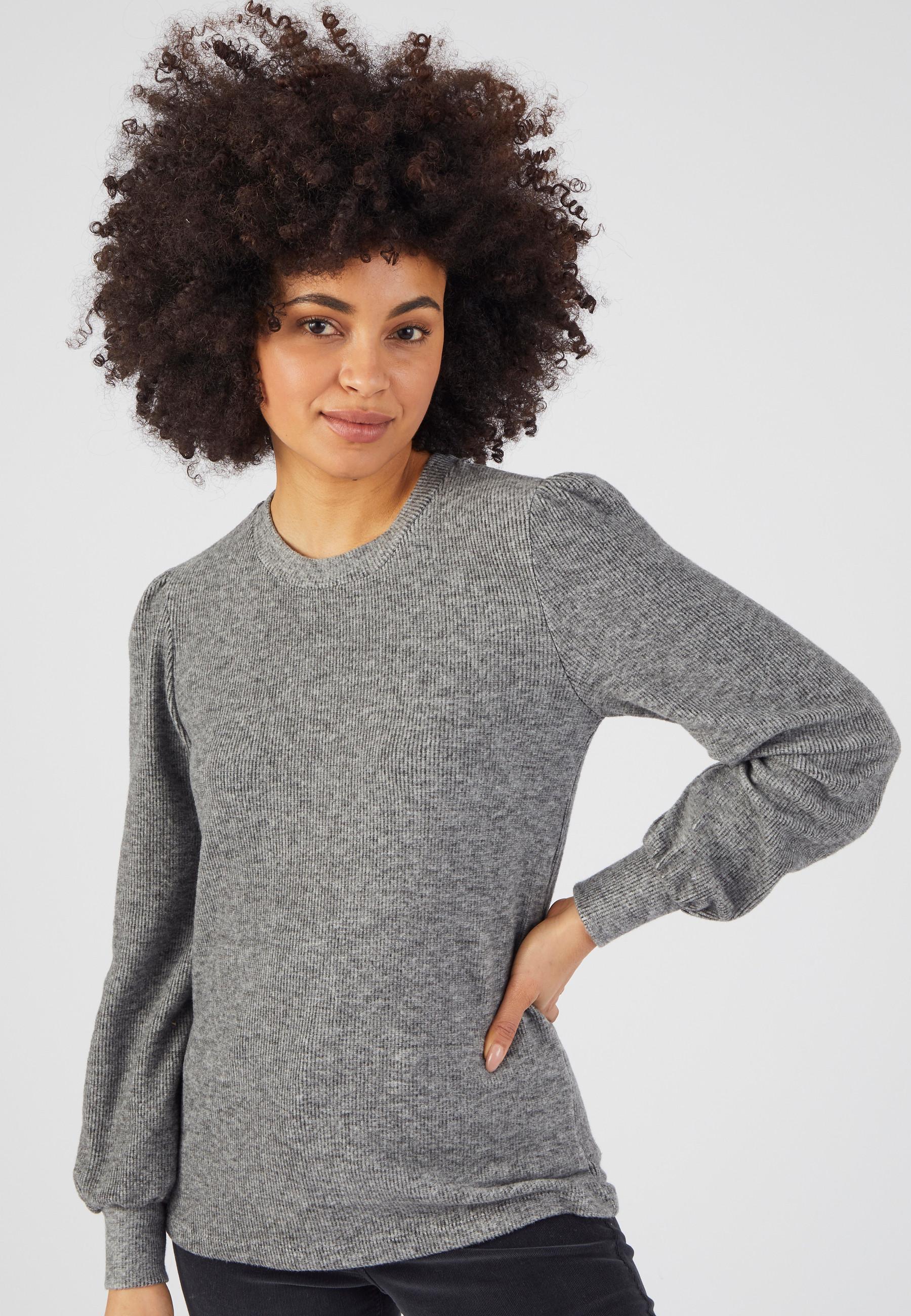 Image of Warmes T-shirt Aus Rippstrick Damen Grau 46-48