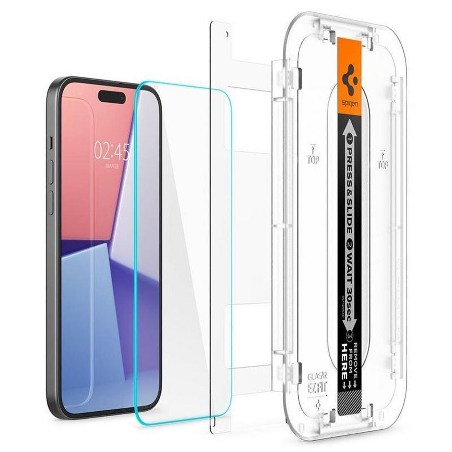 Protecteur d'écran Spigen iPhone 15 Plus Glas.Tr « Ez Fit » en verre trempé - Paquet de 2 - Transparent