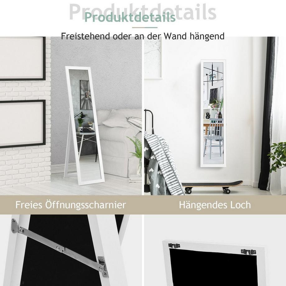 Northix 2 in 1 Ganzkörper-Spiegel Ganzkörperspiegel mit Holzrahmen 37 x 155 cm Weiß  