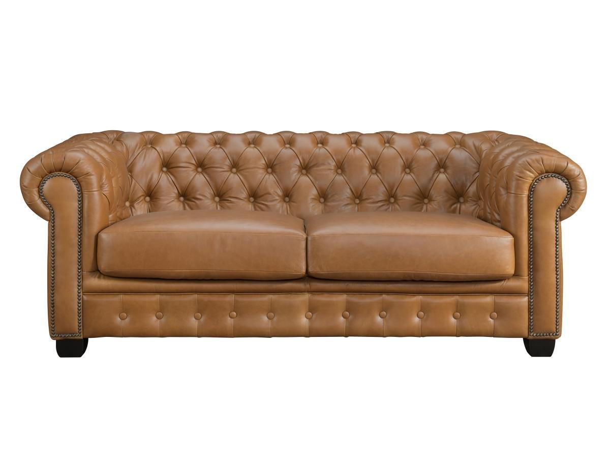 LINEA SOFA Canapés chesterfield 3 places 2 places et un fauteuil BRENTON 100% cuir de buffle premium - Caramel vintage  