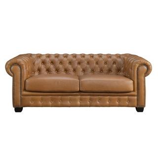 LINEA SOFA Canapés chesterfield 3 places 2 places et un fauteuil BRENTON 100% cuir de buffle premium - Caramel vintage  
