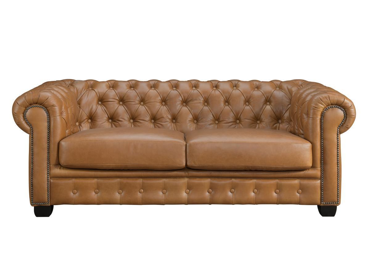 LINEA SOFA Canapés chesterfield 3 places 2 places et un fauteuil BRENTON 100% cuir de buffle premium - Caramel vintage  