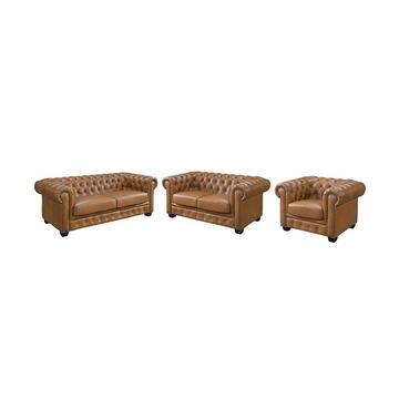 Divano chesterfield 3+2+1 posti 100% Pelle di bufalo Caramello Vintage - BRENTON