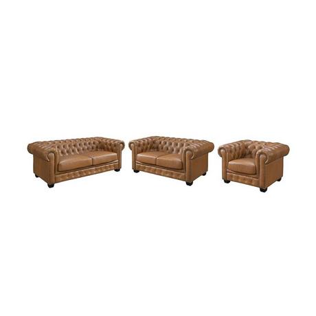 LINEA SOFA Canapés chesterfield 3 places 2 places et un fauteuil BRENTON 100% cuir de buffle premium - Caramel vintage  
