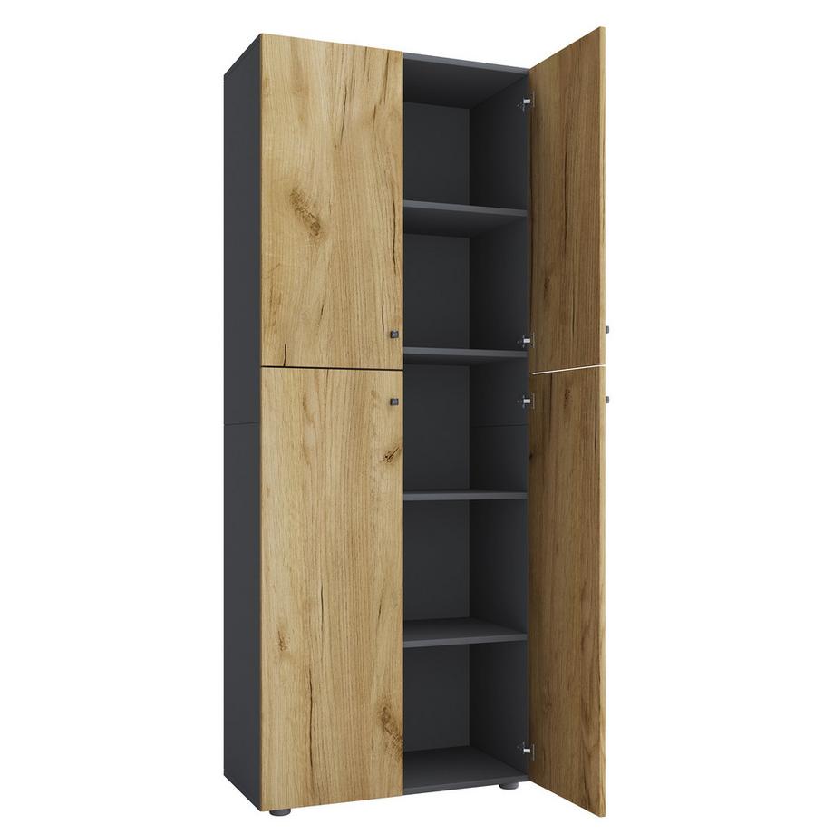 VCM Büroschrank mit 5 Fächern | moderner Aktenschrank mit Drehtüren | Maße ca. B. 70 x H. 184 x T. 40 cm – Lona 5-Fach  