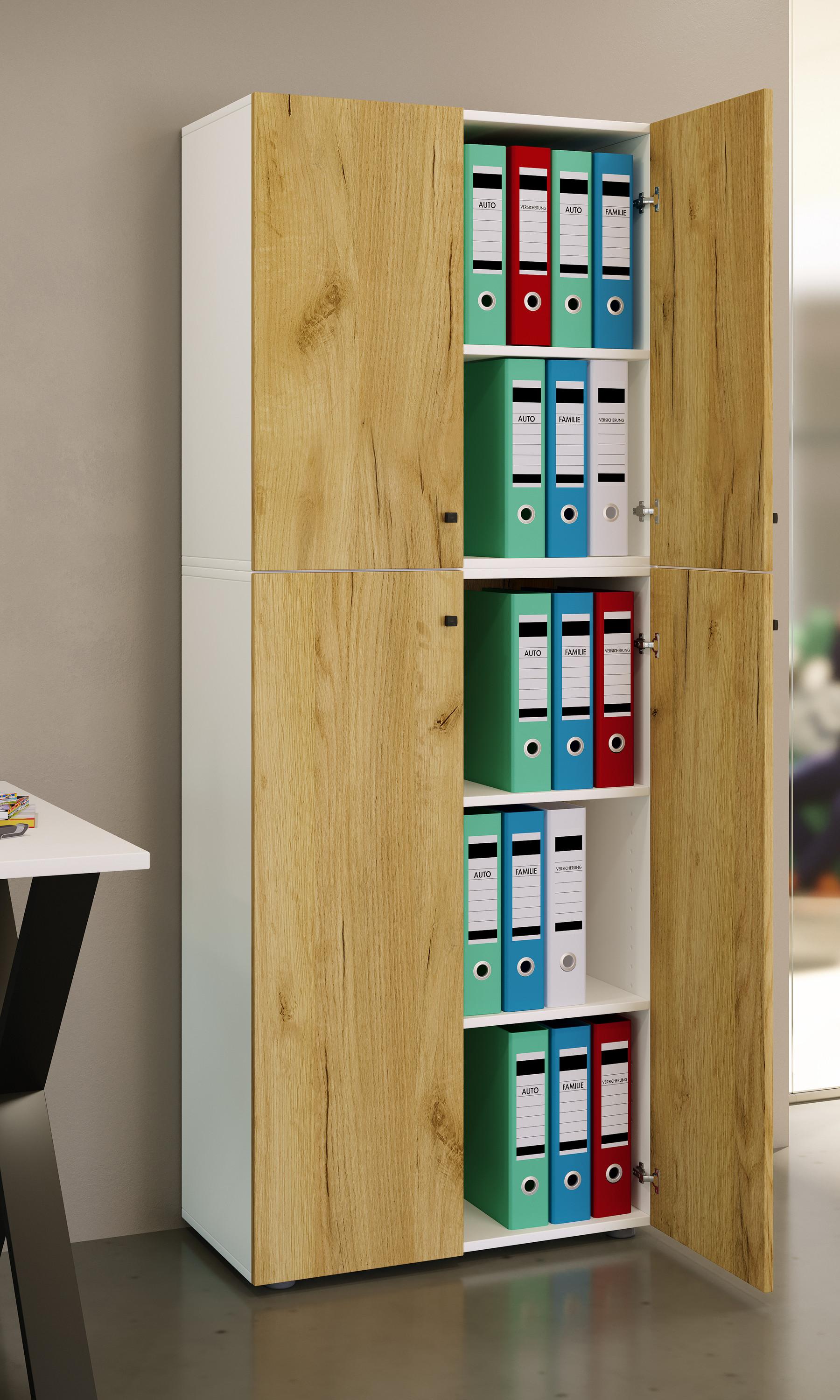 VCM Büroschrank mit 5 Fächern | moderner Aktenschrank mit Drehtüren | Maße ca. B. 70 x H. 184 x T. 40 cm – Lona 5-Fach  