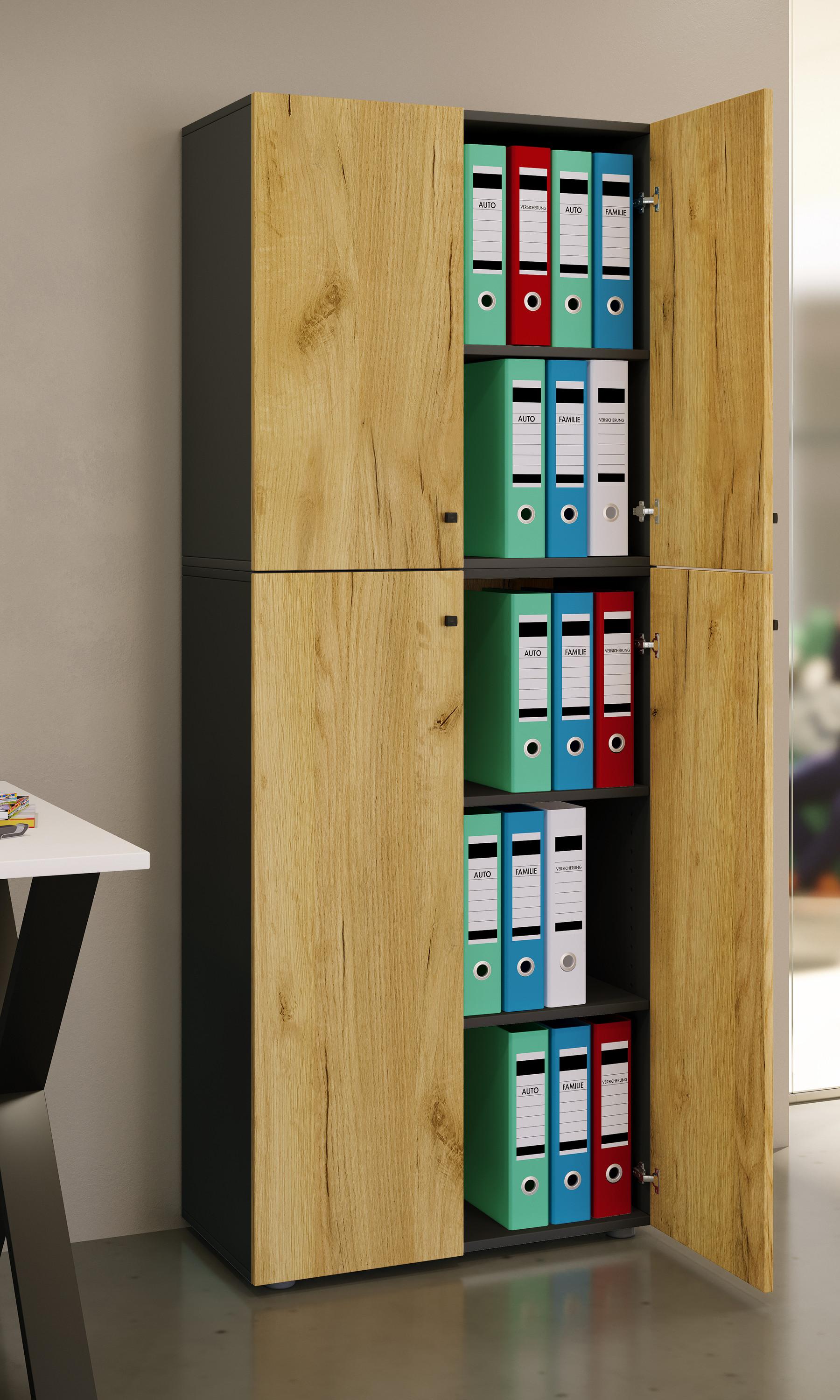 VCM Büroschrank mit 5 Fächern | moderner Aktenschrank mit Drehtüren | Maße ca. B. 70 x H. 184 x T. 40 cm – Lona 5-Fach  