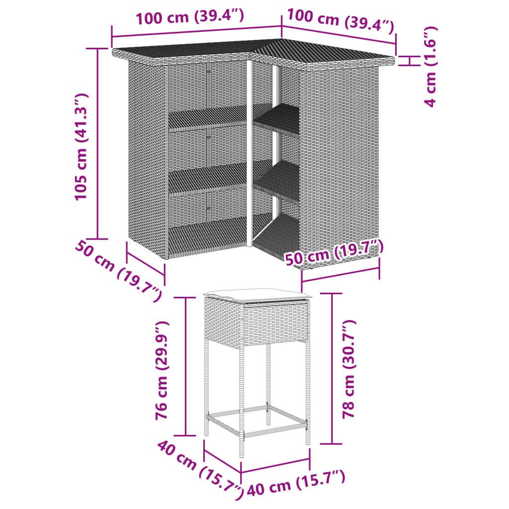 VidaXL Ensemble de bar de jardin rotin synthétique  