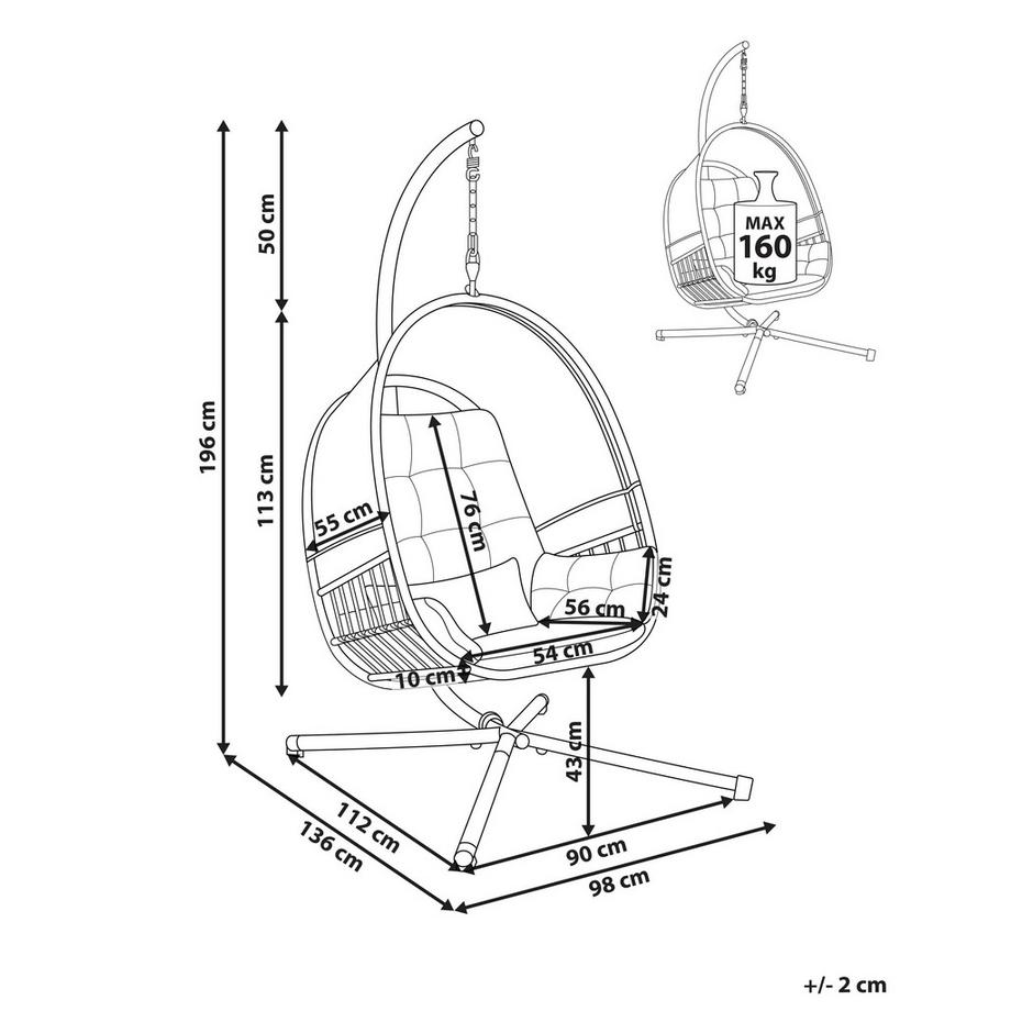 Beliani Poltrona sospesa con supporto da pavimento en Tessuto a rete Moderno ALVIANO  