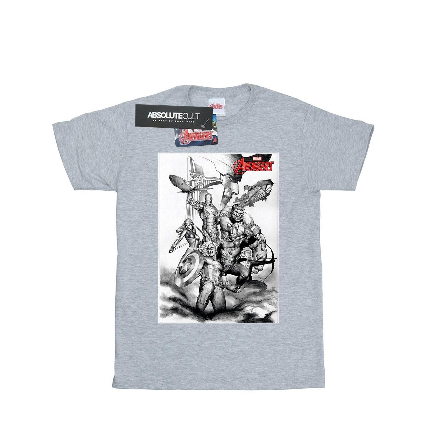 Image of Avengers Assemble Team Sketch Tshirt Herren Grau S