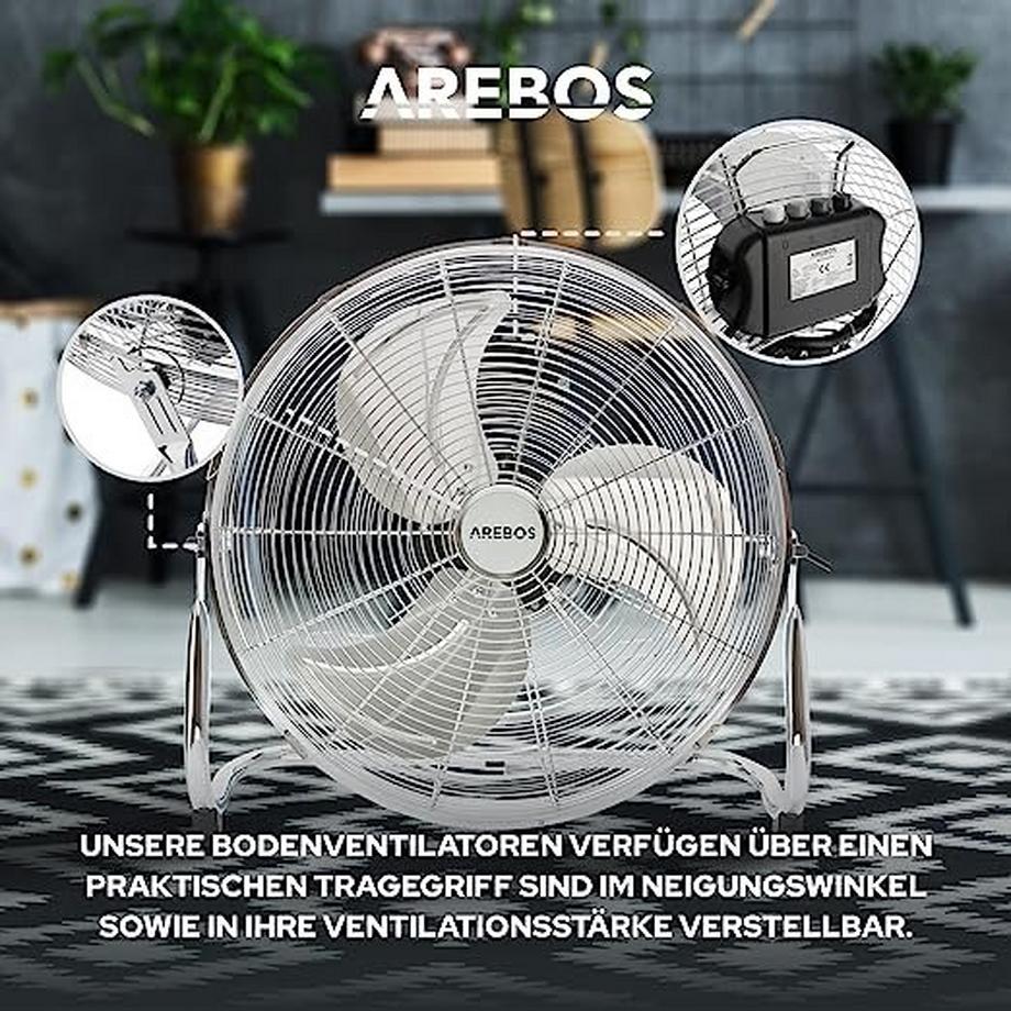 Arebos AREBOS Bodenventilator Windmaschine Luftkühler Lüfter 18 Zoll Ø 45 Hallenlüfter  