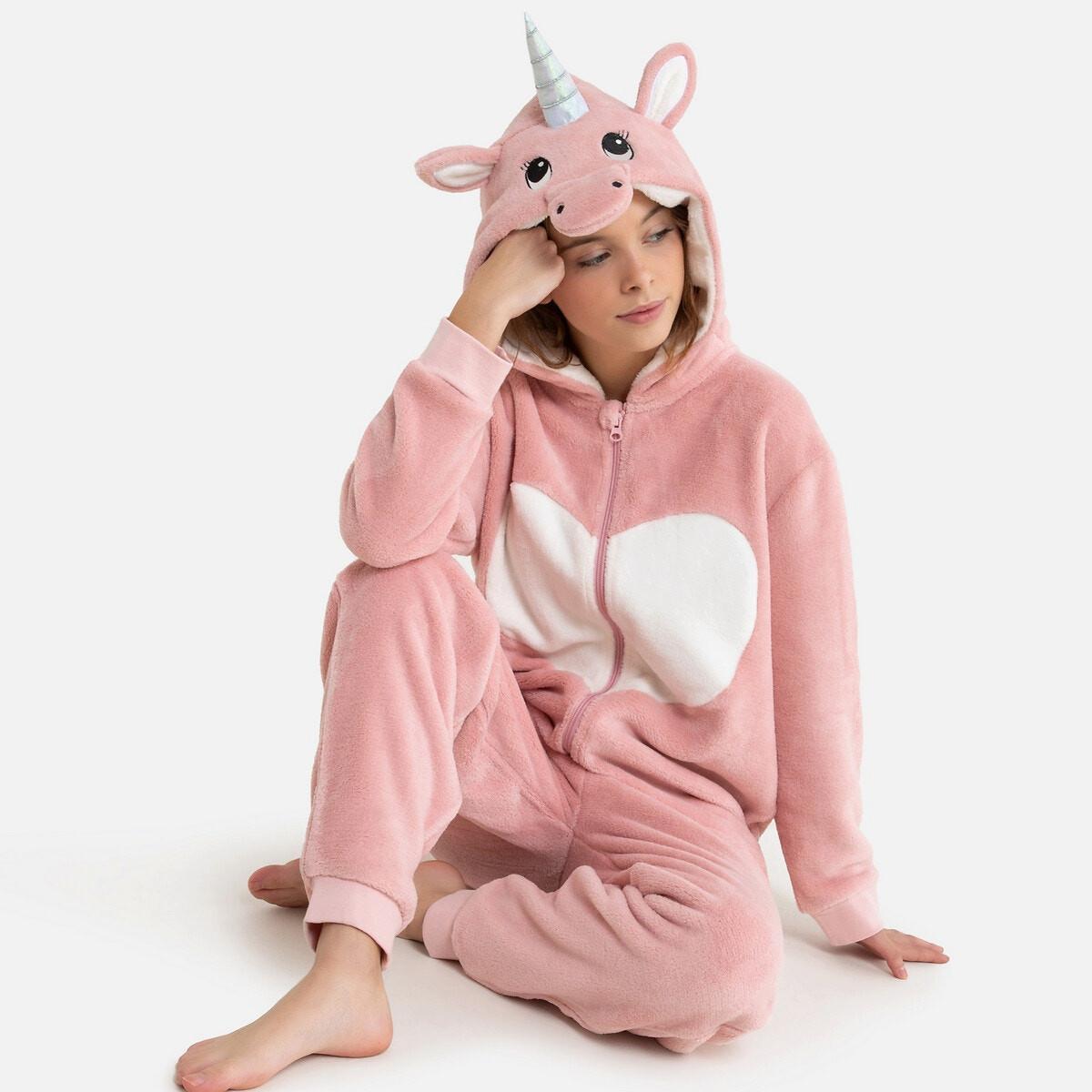 Image of Fleece-overall Mit Einhornkapuze Unisex Rosa 3A