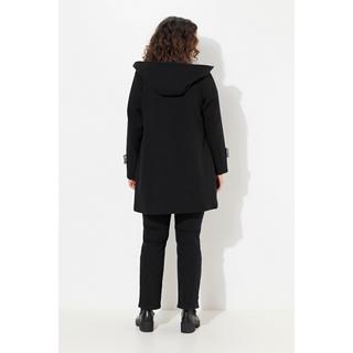 Ulla Popken  Duffle-coat en laine mélangée, silhouette en A avec capuche et boutons Brandebourg 