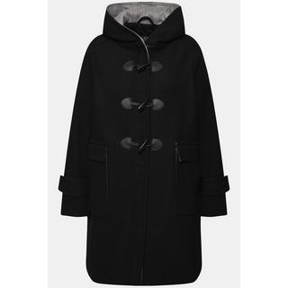 Ulla Popken  Duffle-coat en laine mélangée, silhouette en A avec capuche et boutons Brandebourg 