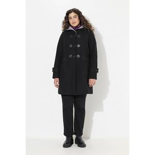 Ulla Popken  Duffle-coat en laine mélangée, silhouette en A avec capuche et boutons Brandebourg 