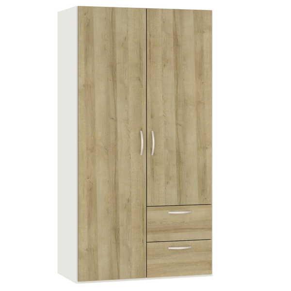 Image of Drehtürenschrank Eichendekor Cremeweiss mit Schubladen 101.9 x 195 Drehtürenschrank Eichendekor Cremeweiss mit Schubladen 101.9 x 195