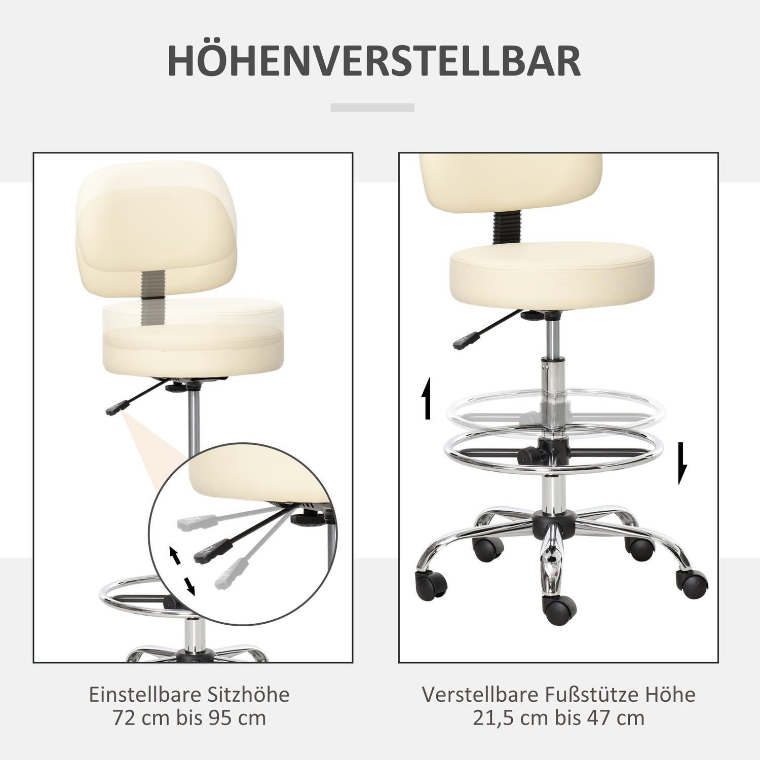 Northio Drehbarer Barhocker Arbeitshocker mit Lehne, Höhenverstellbar, PU, Beige, 56x57x104-127cm  