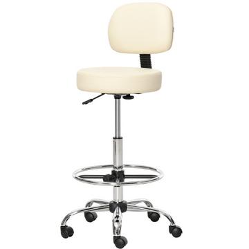 Drehbarer Barhocker Arbeitshocker mit Lehne, Höhenverstellbar, PU, Beige, 56x57x104-127cm