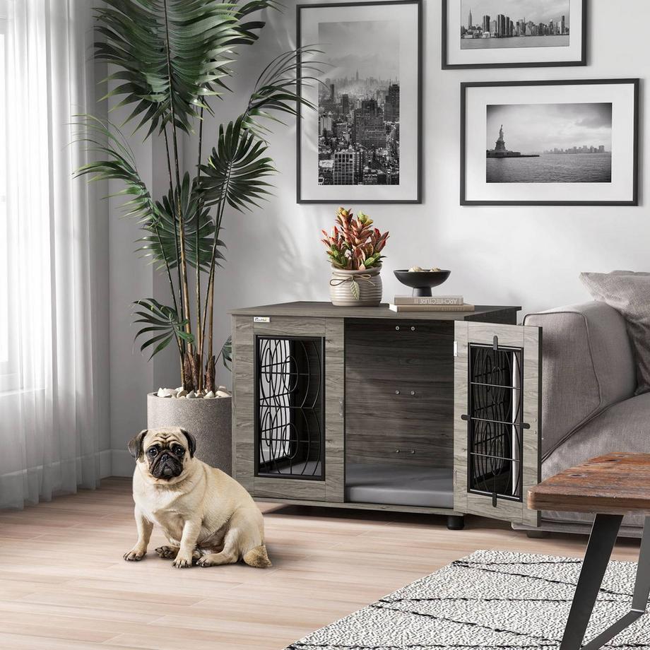 Northio  Hundekäfig Hundehaus Kissen Verschließbar Vordertür Hundehütte Drahtgeflecht Bis 20Kg Grau 80X56X63Cm 