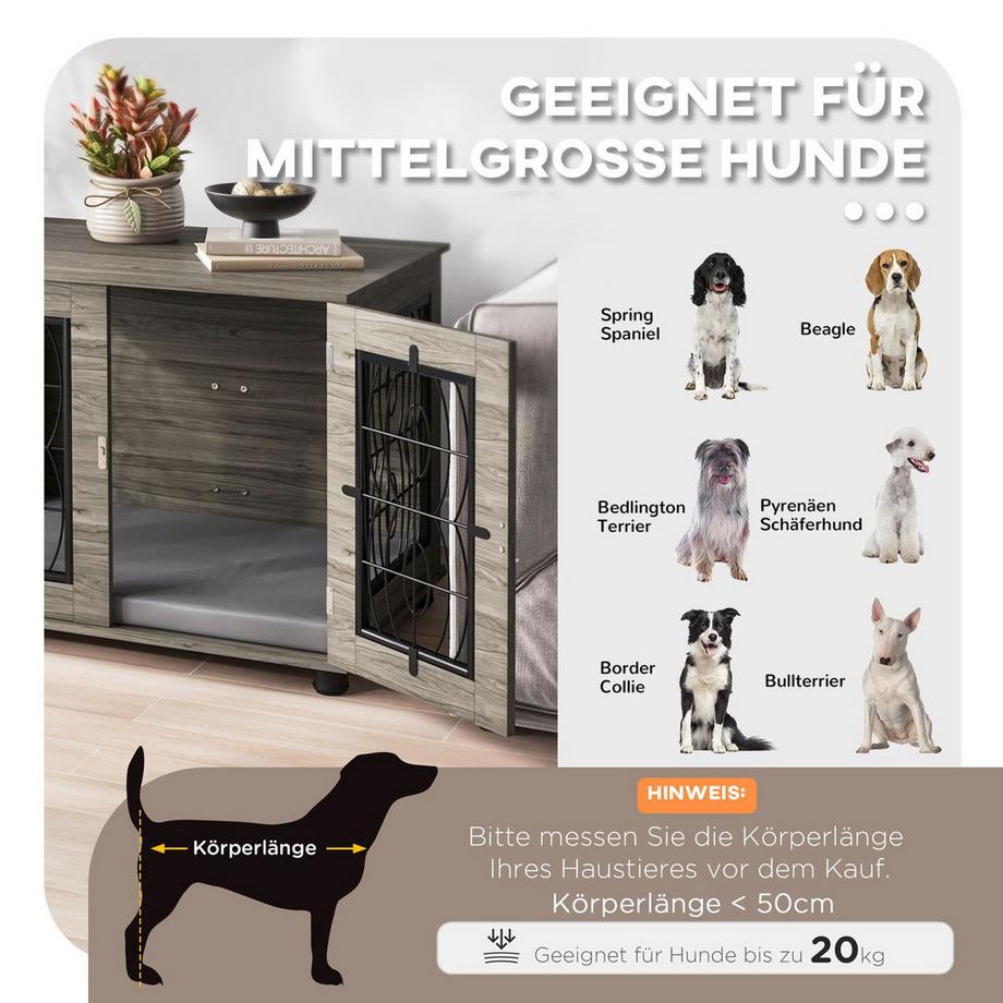 Northio  Hundekäfig Hundehaus Kissen Verschließbar Vordertür Hundehütte Drahtgeflecht Bis 20Kg Grau 80X56X63Cm 