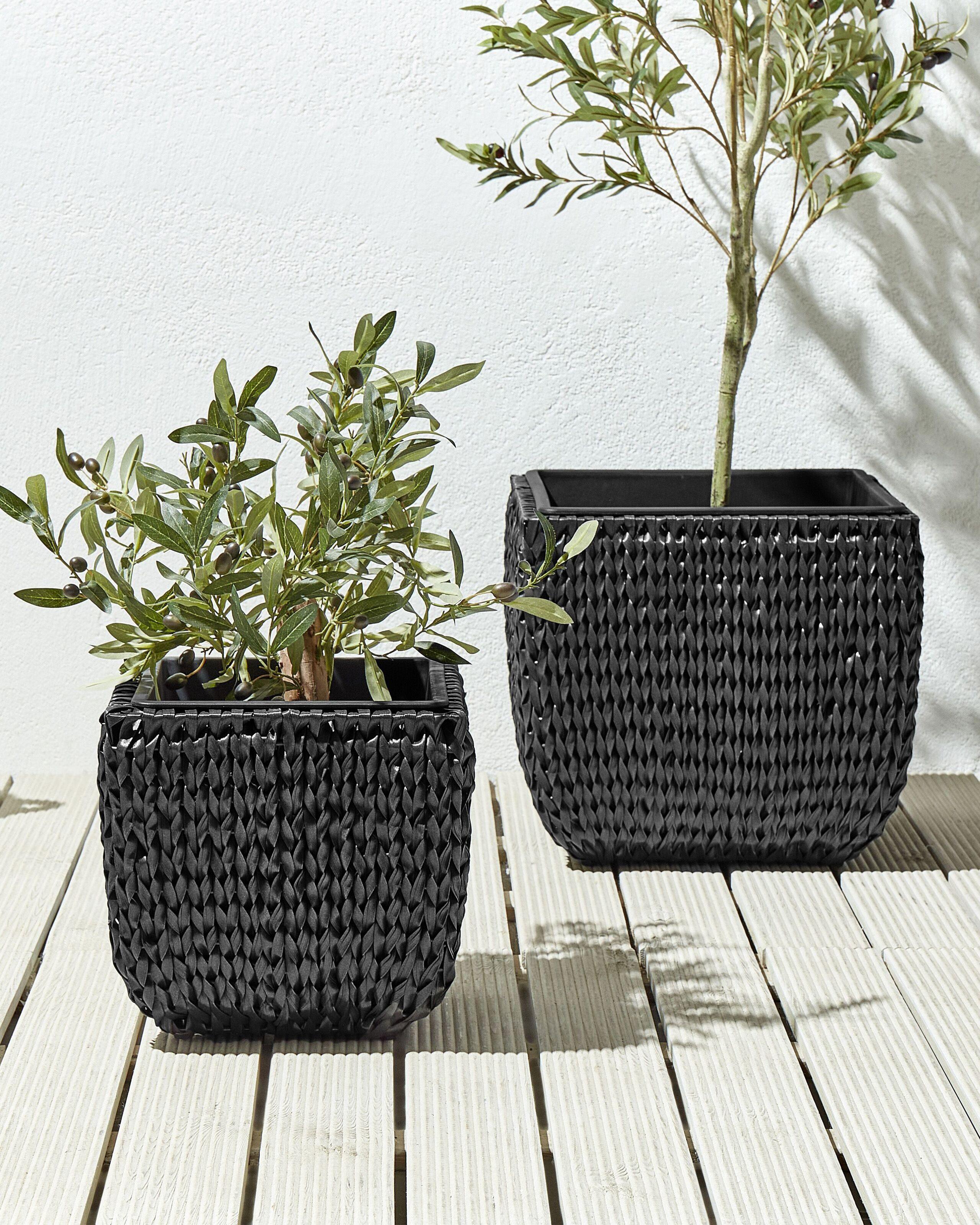 Beliani Set mit 2 Blumentöpfen aus PE Rattan Rustikal BERBERIS  