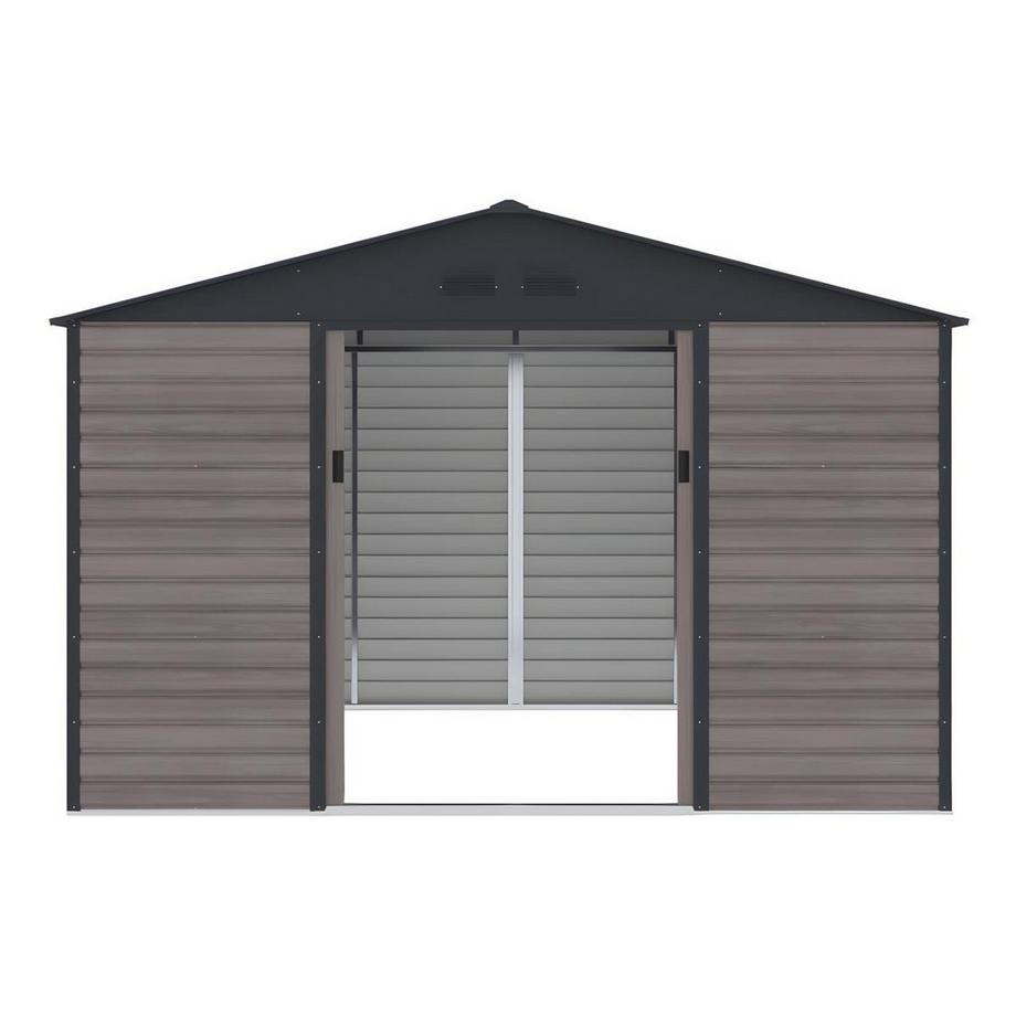 Vente-unique Gartenhaus Gerätehaus - 10,98 m² - Stahl - Holz-Optik - Grau - ADELMO  