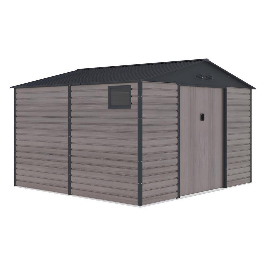 Vente-unique Gartenhaus Gerätehaus - 10,98 m² - Stahl - Holz-Optik - Grau - ADELMO  