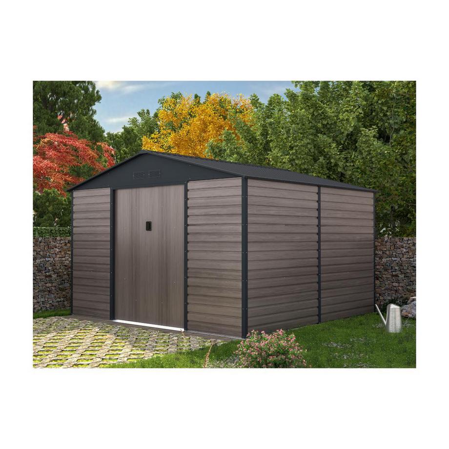Vente-unique Gartenhaus Gerätehaus - 10,98 m² - Stahl - Holz-Optik - Grau - ADELMO  