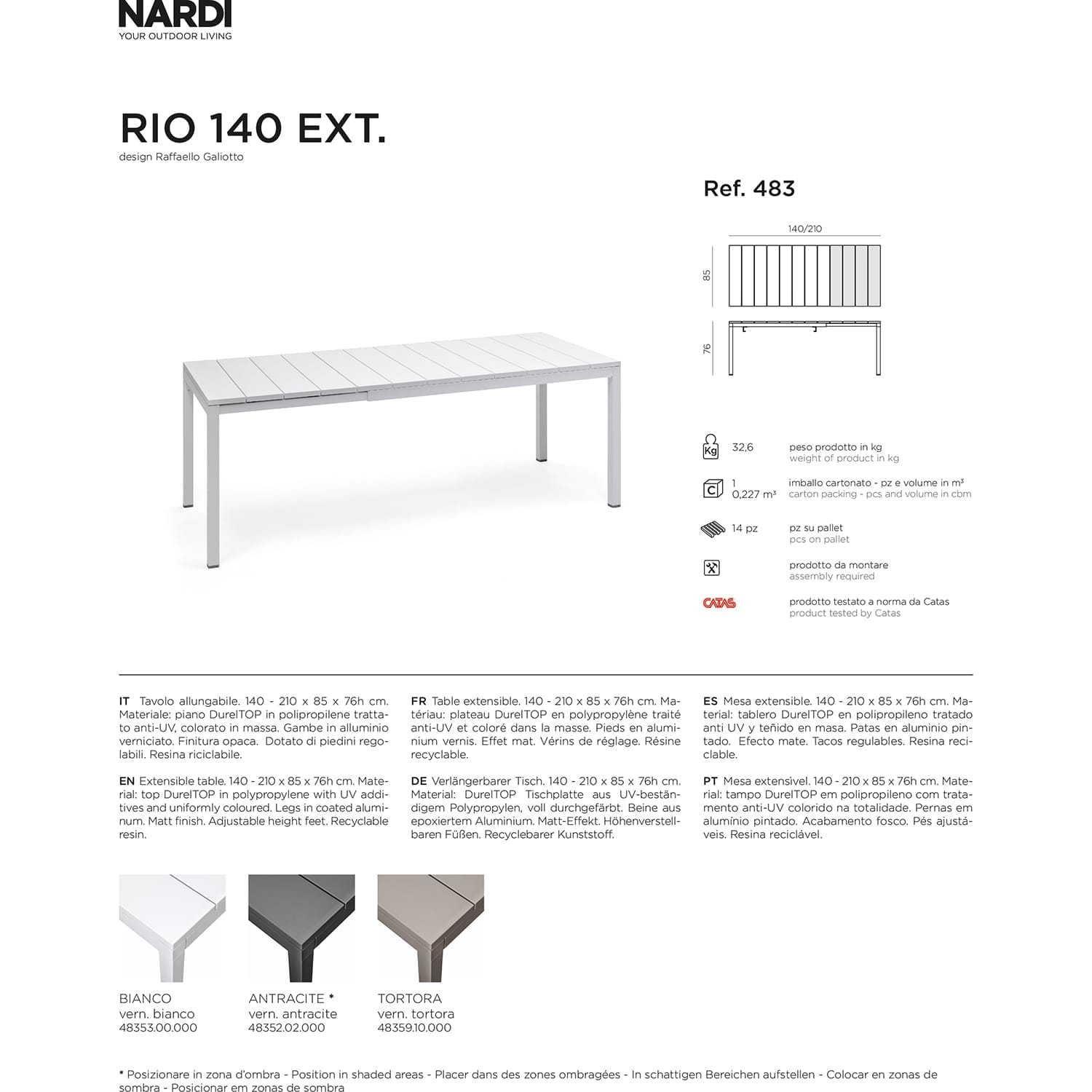 NARDI outdoor Table de jardin extensible Rio marron 140  