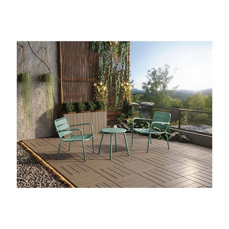 Garten-Sitzgruppe: Beistelltisch + 2 stapelbare Sessel - Metall - Hellgrün - MIRMANDE von MYLIA