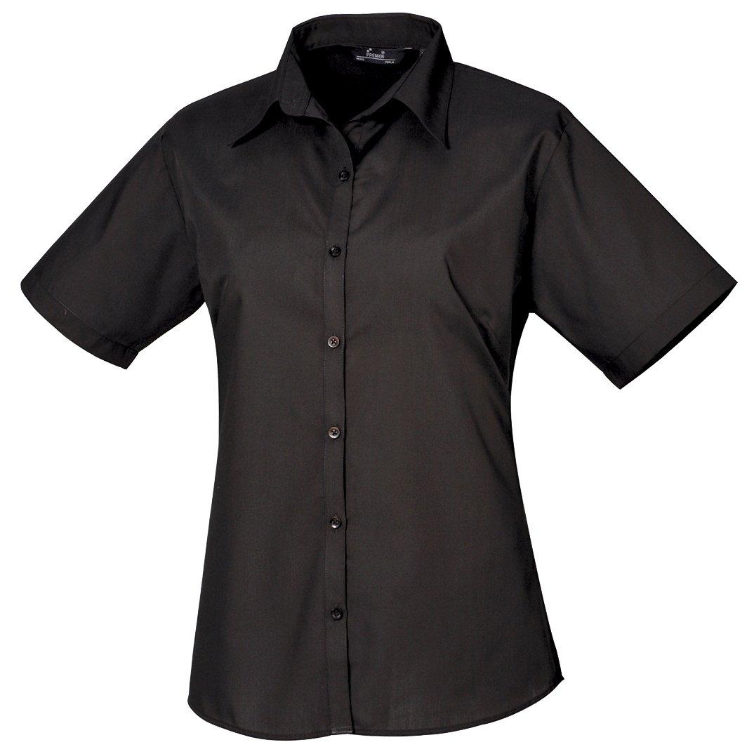 Image of Kurzarm Popeline Bluse Arbeitshemd Damen Schwarz 32
