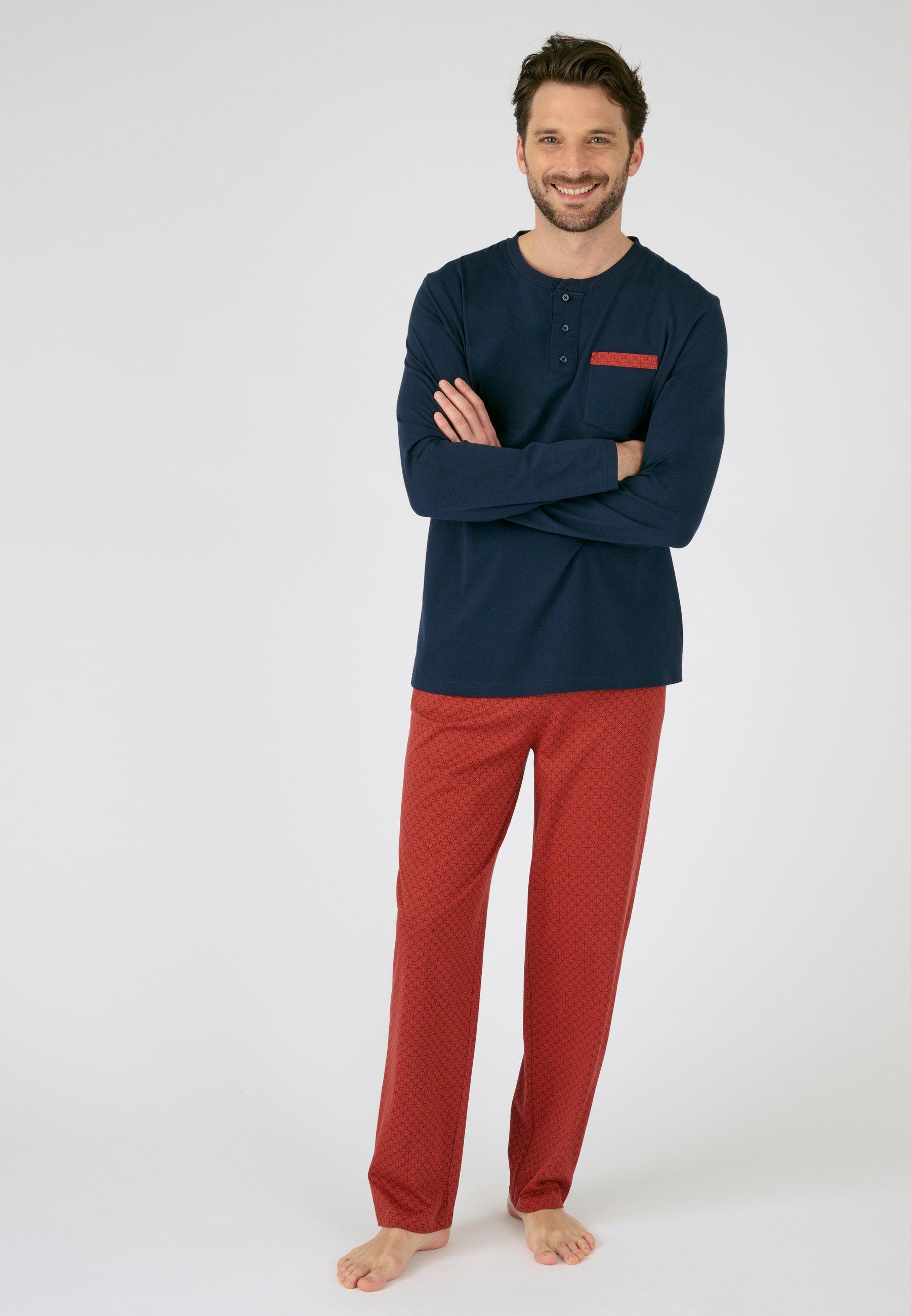 Image of Pyjama Mit Geometrischem Print, Aus Reiner Gekämmter Baumwolle. Unisex Ziegelrot XL