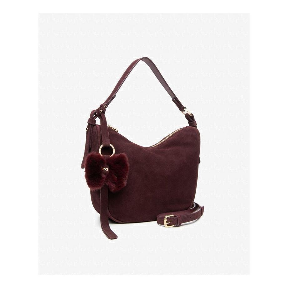 Nero Giardini Veloursleder Hobo Tasche mit Kunstfell Anhänger  