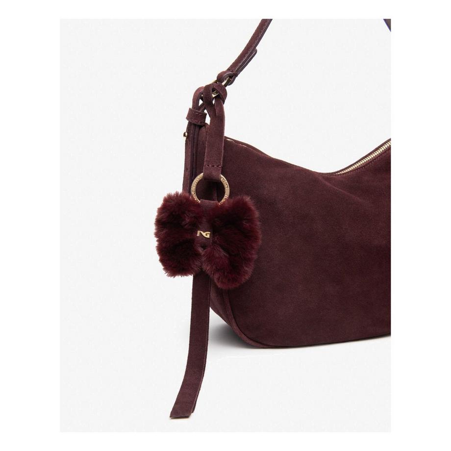 Nero Giardini Veloursleder Hobo Tasche mit Kunstfell Anhänger  