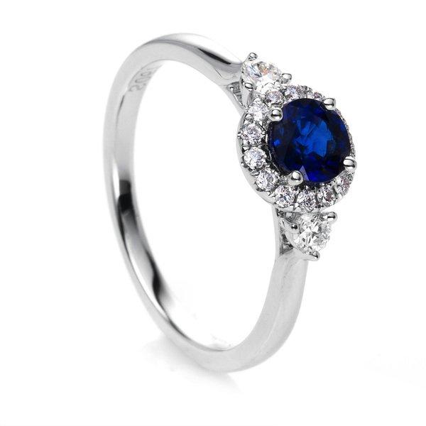 Image of Verlobungsring 750/18k Weissgold Diamant 0.25ct. Safir 0.67ct. Damen Silber 54