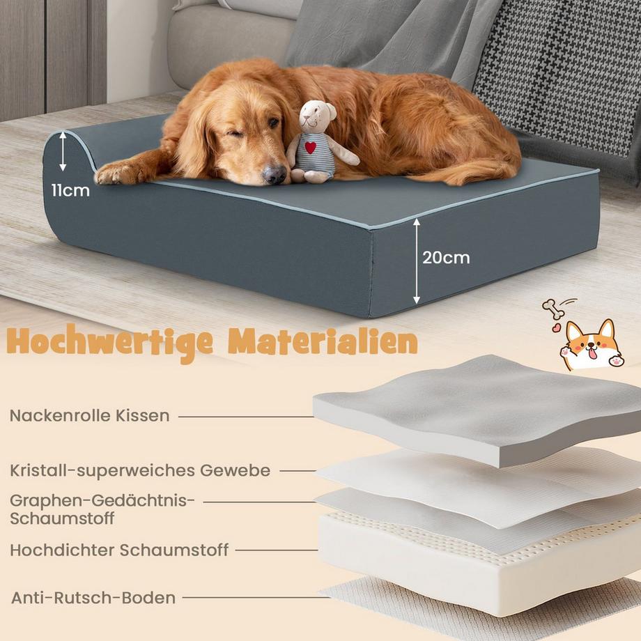 Northix  Orthopädisches Hundebett mit Kopfstütze 