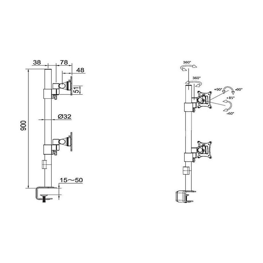 Multibrackets  Tischhalterung Officeline Dual Vertical bis 8 kg ? Schwarz 