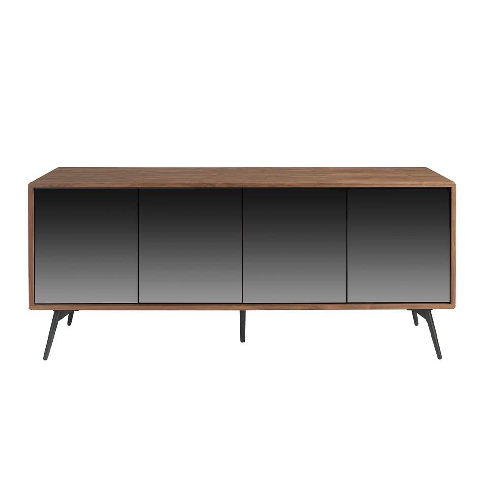 ANGEL CERDA Credenza in vetro nero a specchio, noce e acciaio nero  