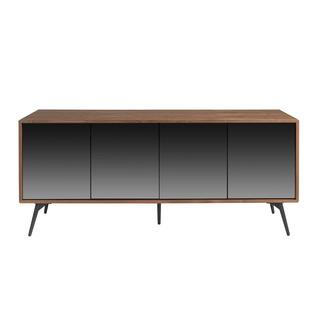 ANGEL CERDA Credenza in vetro nero a specchio, noce e acciaio nero  