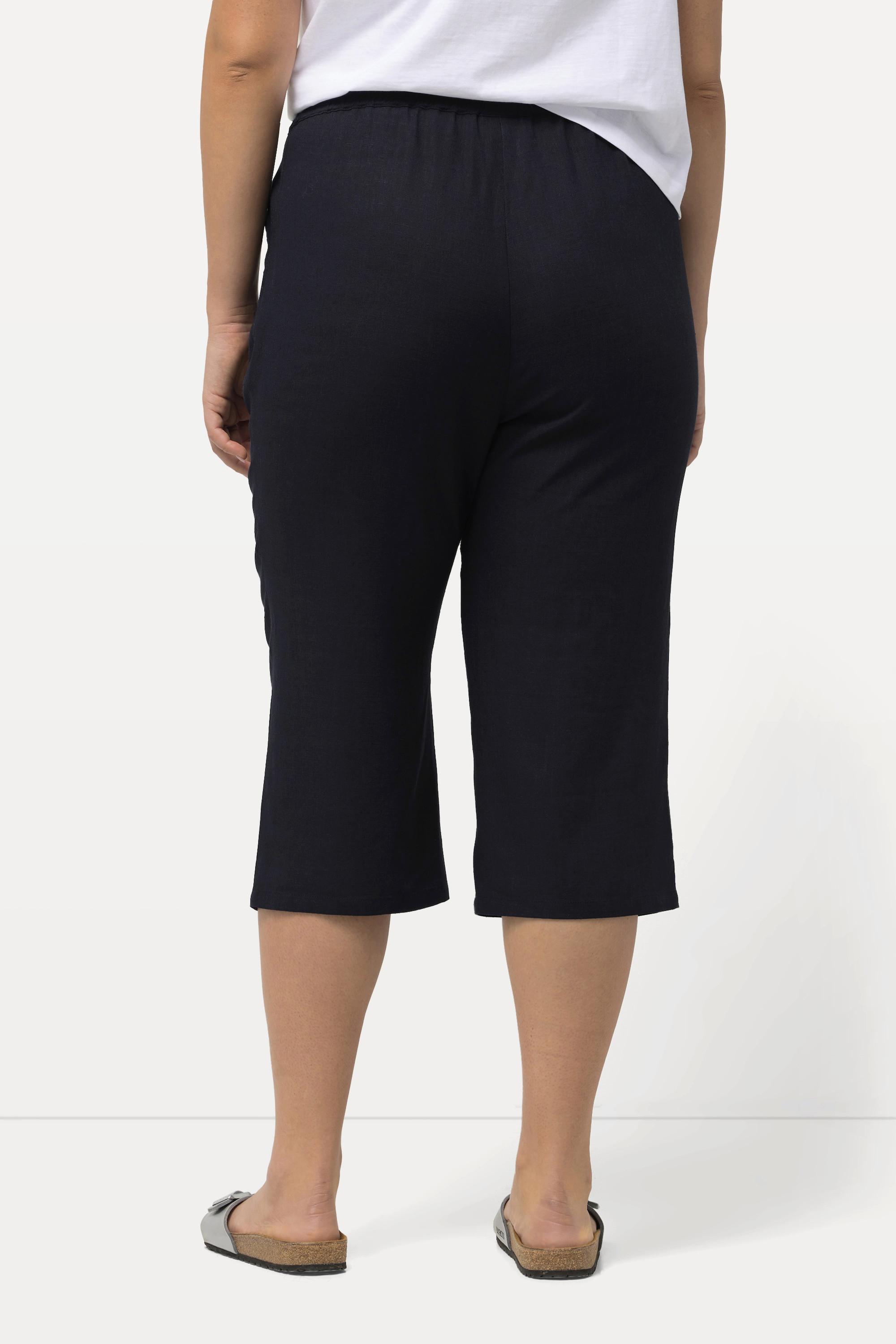 Ulla Popken  Pantalon 7/8 en lin mélangé. Taille élastique et jambe large 