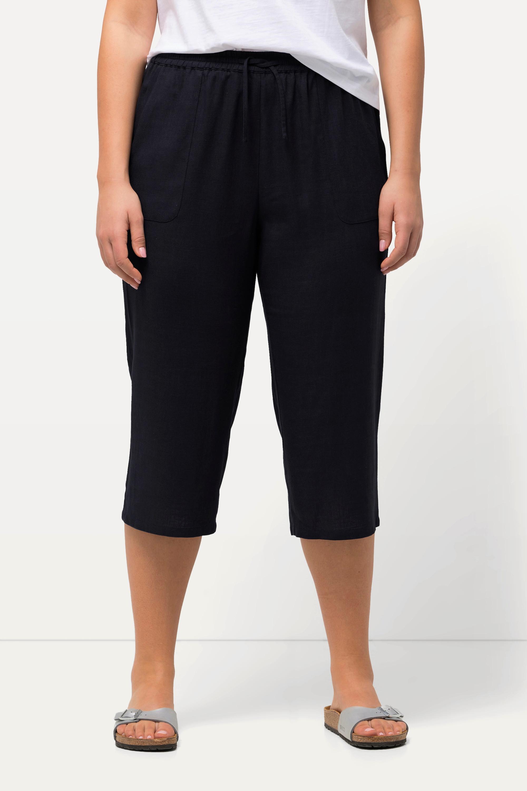 Ulla Popken  Pantalon 7/8 en lin mélangé. Taille élastique et jambe large 