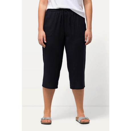 Ulla Popken  Pantalon 7/8 en lin mélangé. Taille élastique et jambe large 