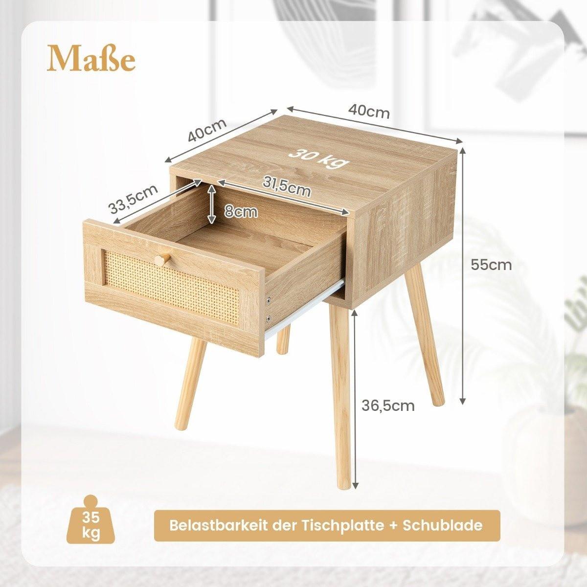 Northix Comodino con cassettiera con design in rattan 40 x 40 x 55 cm rovere  